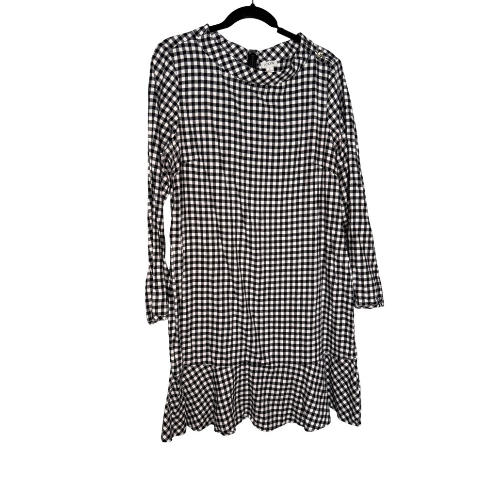 J.crew factory funnel neck gingham‎ print black and white checkered dress